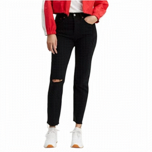 Levi’s Wedgie Icon Fit distressed raw hem black button fly straight leg jeans